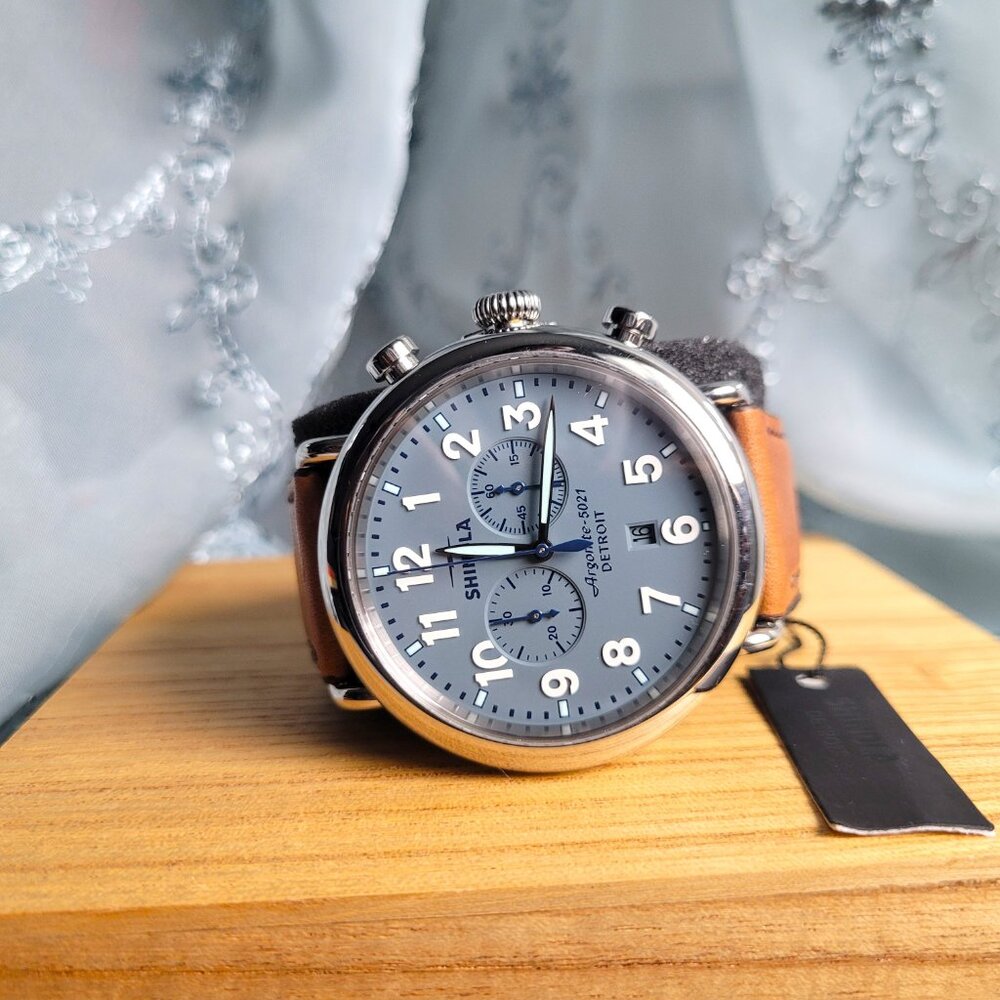 Shinola Watch Runwell Chrono Slate Blue 47MM Argonite 5021 New Timepiece Gift